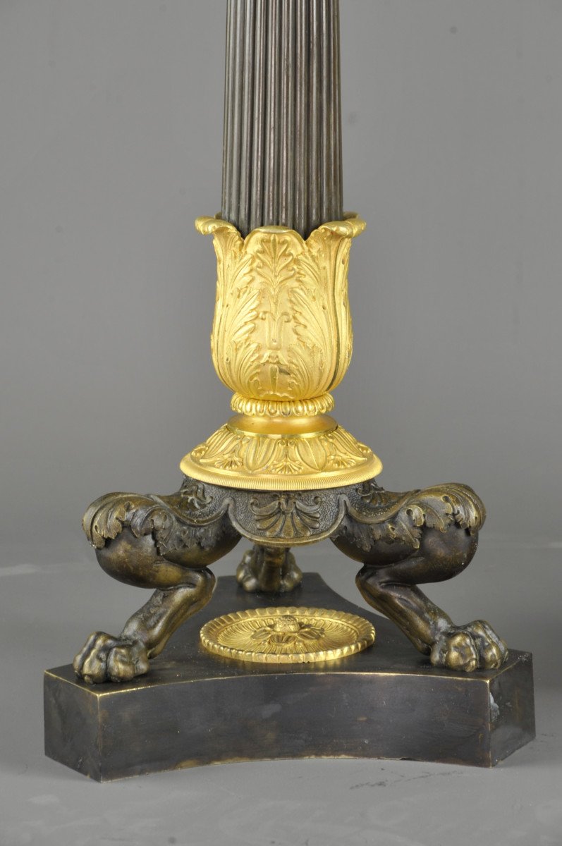 Important Pair Of Empire Candelabra In Gilt And Patinated Bronze-photo-2