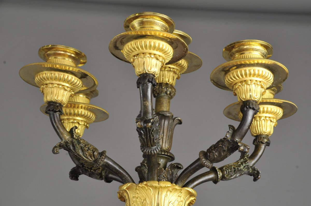 Important Pair Of Empire Candelabra In Gilt And Patinated Bronze-photo-4