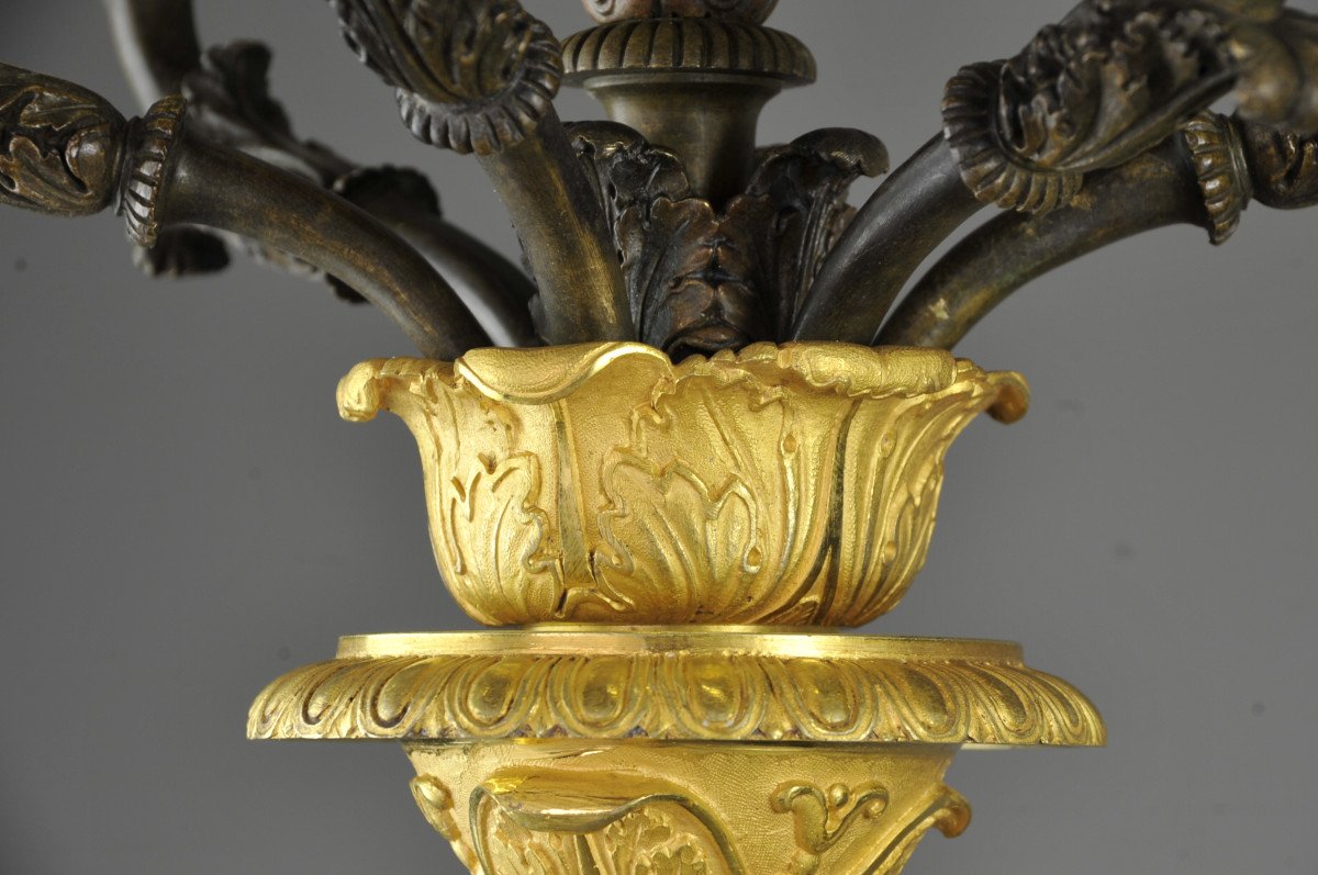 Important Pair Of Empire Candelabra In Gilt And Patinated Bronze-photo-3