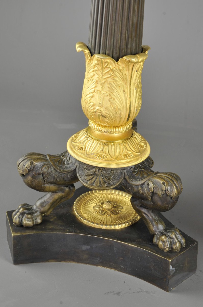 Important Pair Of Empire Candelabra In Gilt And Patinated Bronze-photo-4