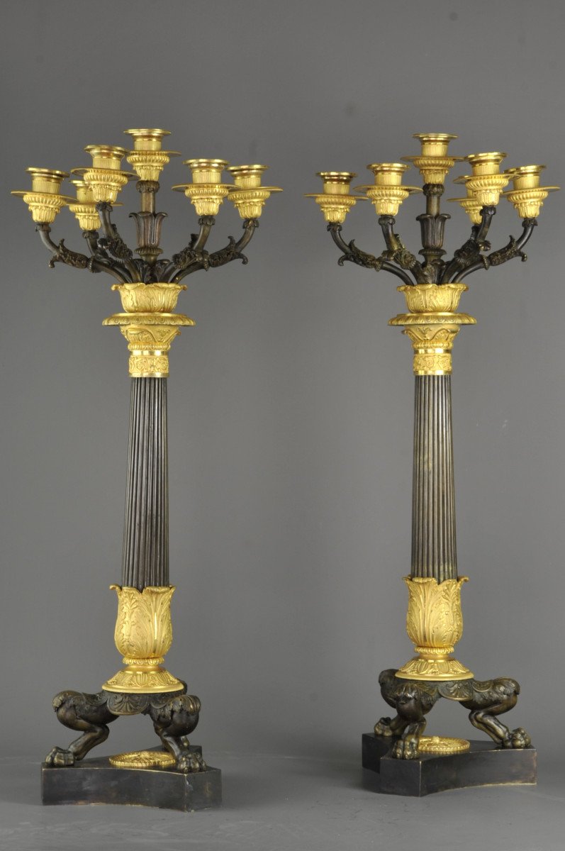 Important Pair Of Empire Candelabra In Gilt And Patinated Bronze-photo-5