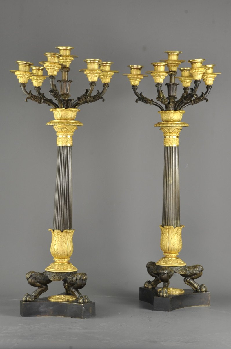 Important Pair Of Empire Candelabra In Gilt And Patinated Bronze