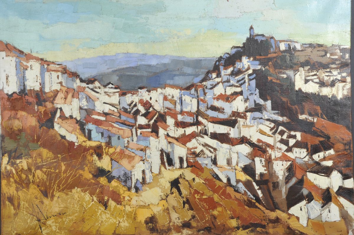 Oil On Canvas Signed Jori Duran - Andalusian Village-photo-1