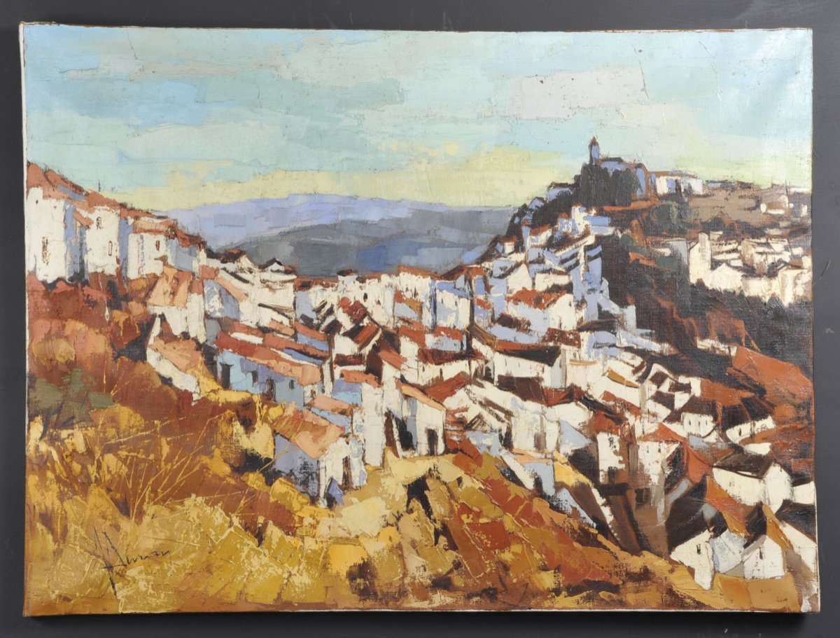 Oil On Canvas Signed Jori Duran - Andalusian Village