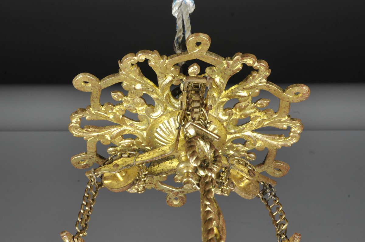 Large Rocaille Style Chandelier In Gilt Bronze With Red Opaline-photo-2