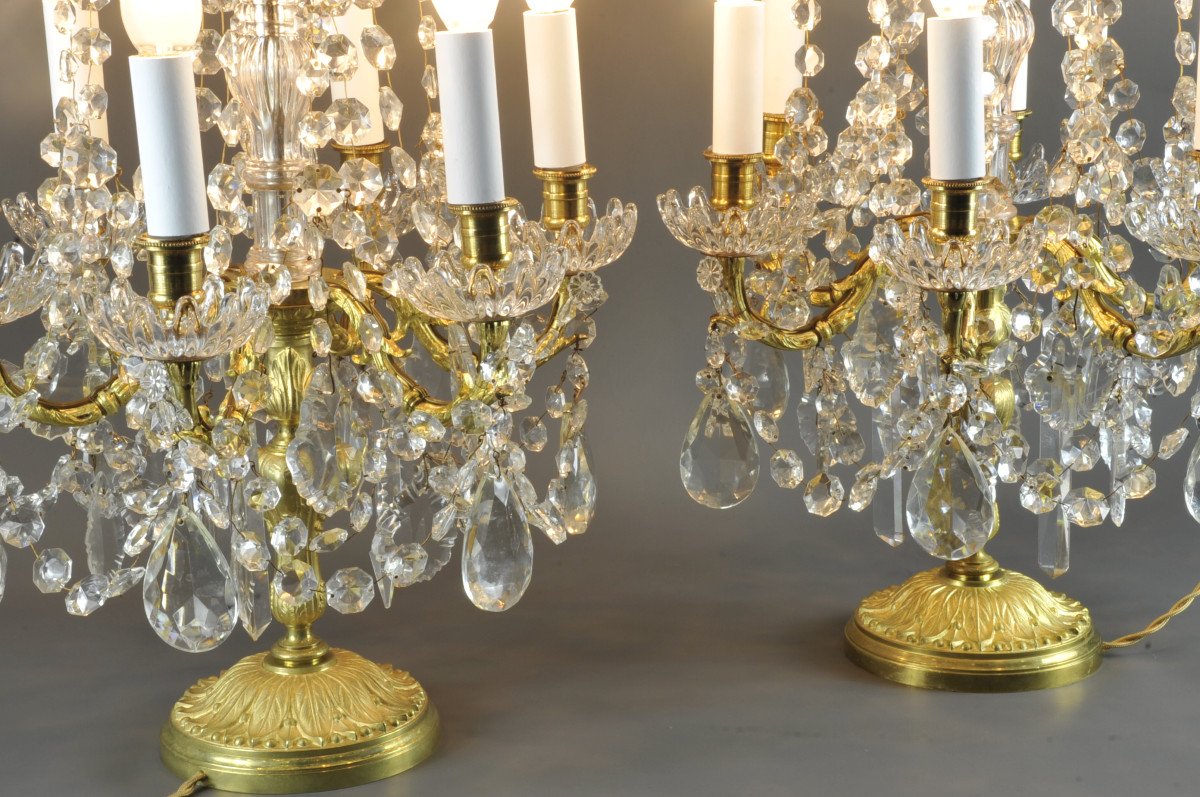 Pair Of Large Louis XVI Girandoles In Gilt Bronze And Crystal-photo-3