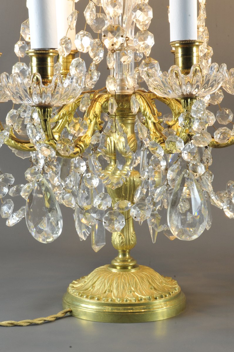 Pair Of Large Louis XVI Girandoles In Gilt Bronze And Crystal-photo-4