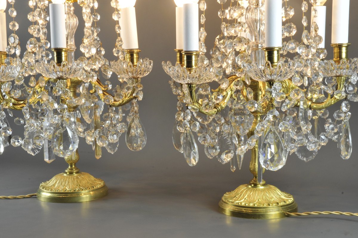 Pair Of Large Louis XVI Girandoles In Gilt Bronze And Crystal-photo-2