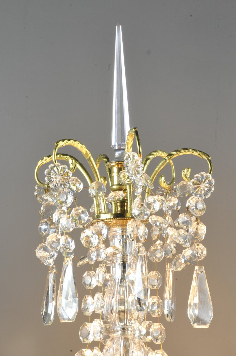 Pair Of Large Louis XVI Girandoles In Gilt Bronze And Crystal-photo-4