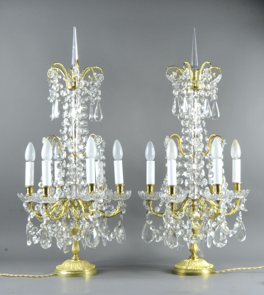 Pair Of Large Louis XVI Girandoles In Gilt Bronze And Crystal-photo-5