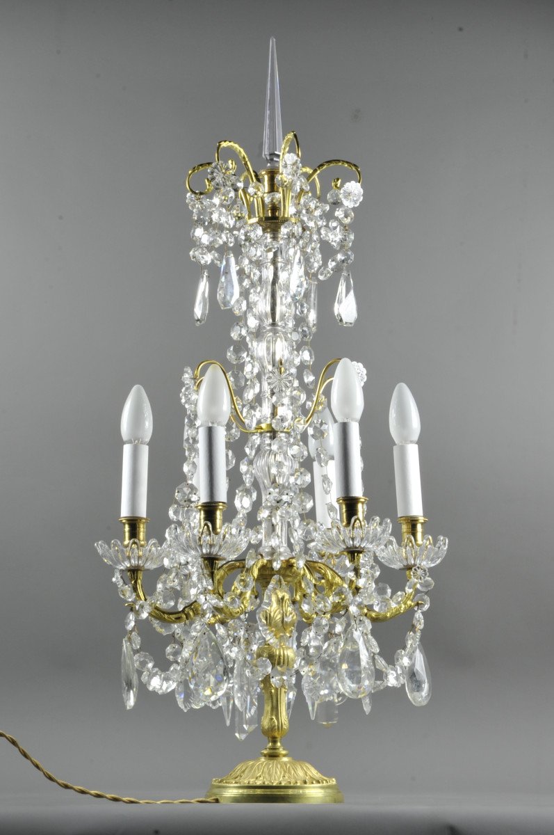 Pair Of Large Louis XVI Girandoles In Gilt Bronze And Crystal-photo-6