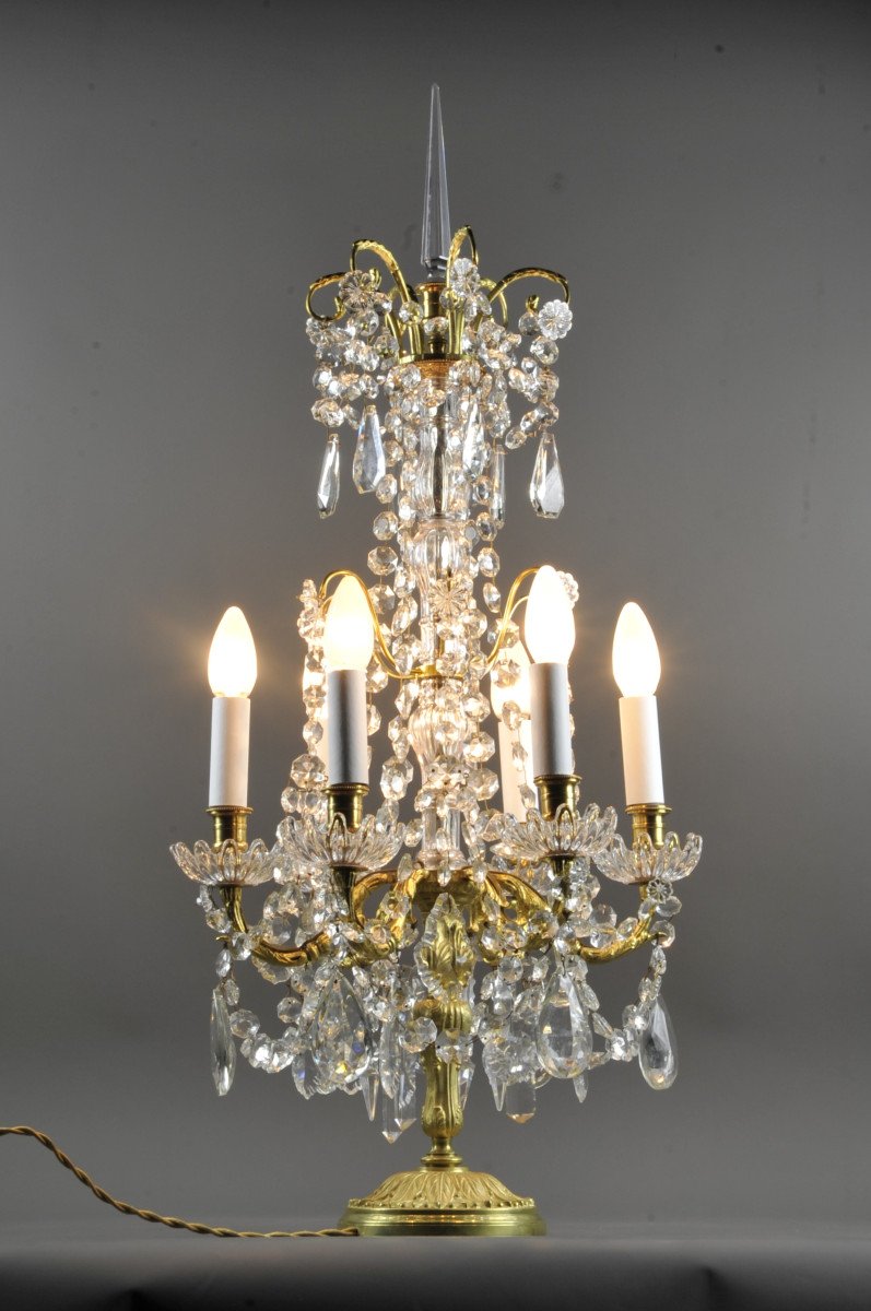 Pair Of Large Louis XVI Girandoles In Gilt Bronze And Crystal-photo-7