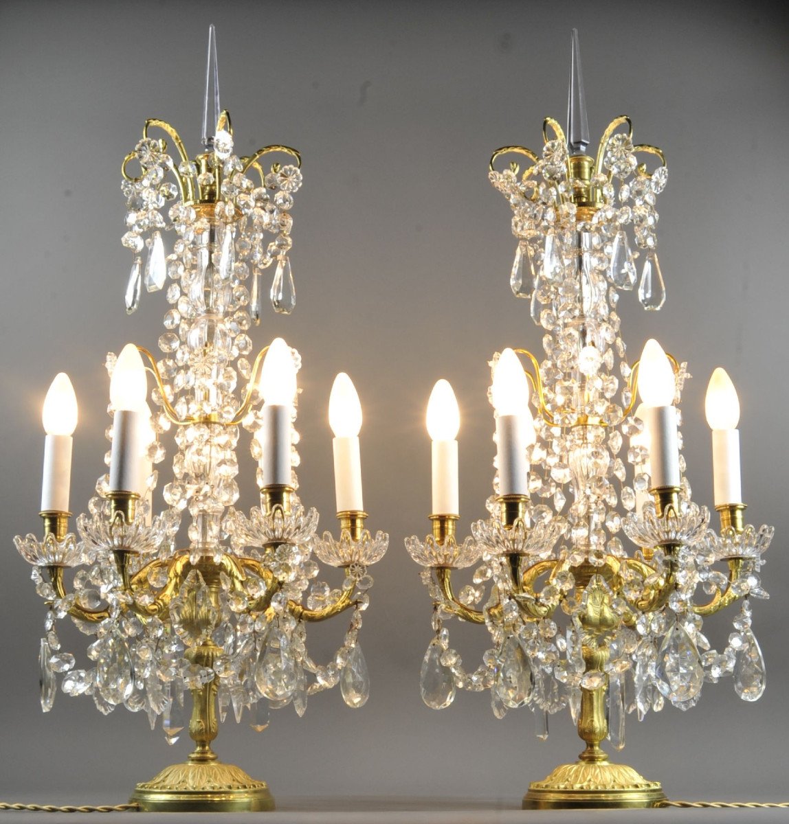 Pair Of Large Louis XVI Girandoles In Gilt Bronze And Crystal-photo-8