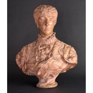 Female Bust In Terracotta Signed Denys Puech