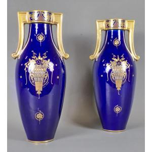 Pair Of Tour Porcelain Amphora Vases Signed Maurice Pinon