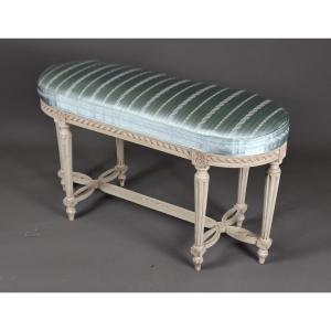 Louis XVI Style Two-seater Piano Bench In Gray Lacquered Wood