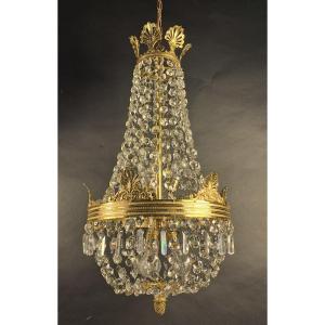 Empire Style Hot Air Balloon Chandelier In Gilt Bronze And Crystal