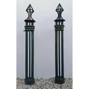 Pair Of Wrought Iron Posts From The Fence Gates Of A Directoire Château