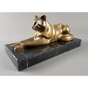 Art Deco Panther In Bronze Signed Gh Laurent