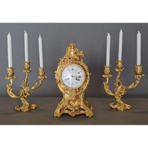 Louis XIV Clock & Candelabra In Gilt Bronze Signed Emile Colin & Cie Paris 