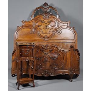 Rocaille Bedroom Furniture In Carved Walnut Stamped Bardié In Bordeaux