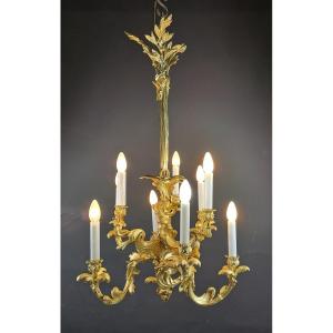 Lustre Rocaille De Style Louis XV En Bronze Doré - 9 Feux