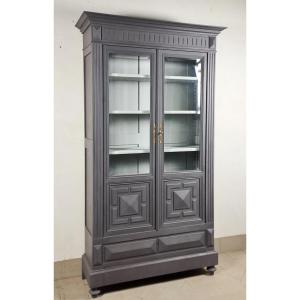 19th Century Bookcase In Grey Lacquered Wood 