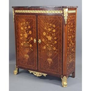 Napoleon III Cabinet In Floral Marquetry And Gilt Bronze