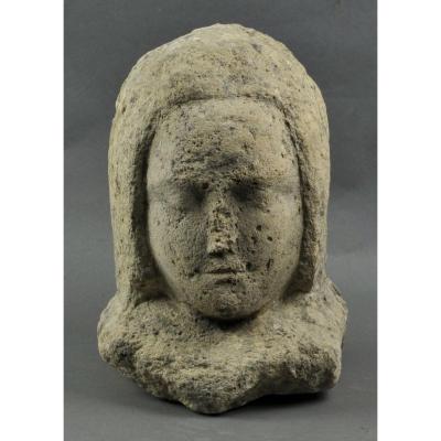 Sculpture En Pierre de Dordogne Du XVème Siècle - Buste féminin