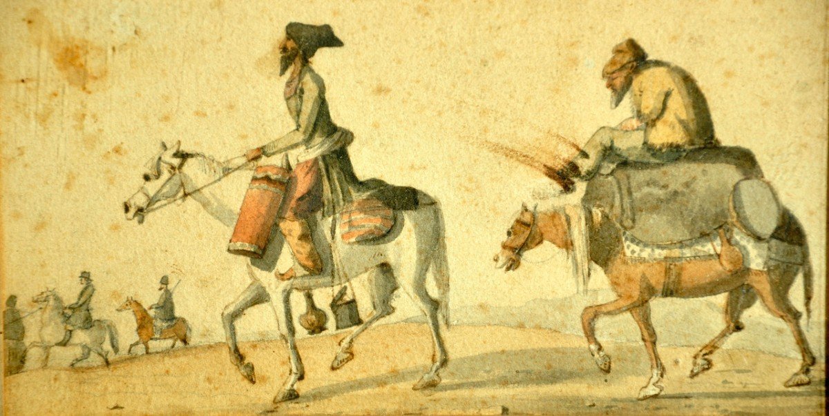 Scènes équestres Orientalistes Paire D’aquarelles-photo-1