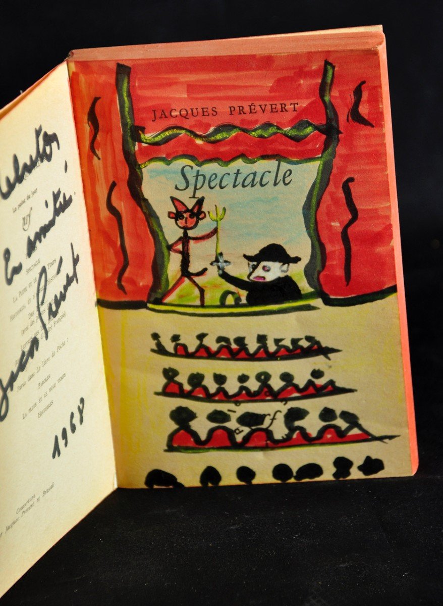 Jacques Prévert Spectacle édition Livre De Poche Dédicacé Avec Dessin (1968)-photo-3