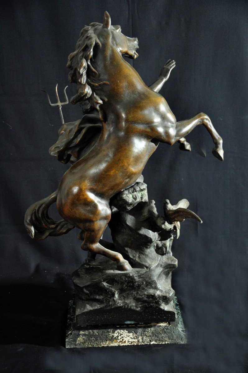 Neptune Creating The Horse Sculpture Signed Emile Picault-photo-3