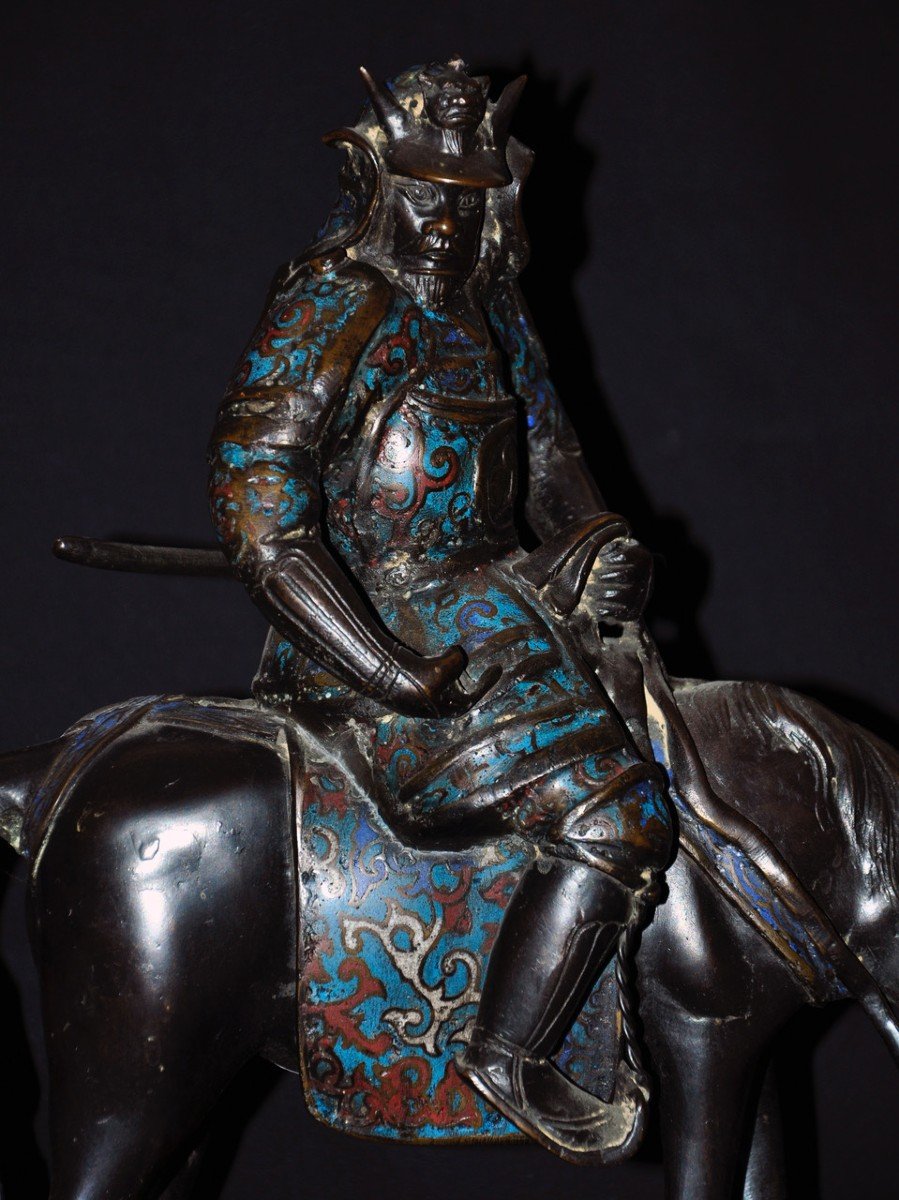 Cloisonné Bronze Samurai Late 19th Century-photo-4