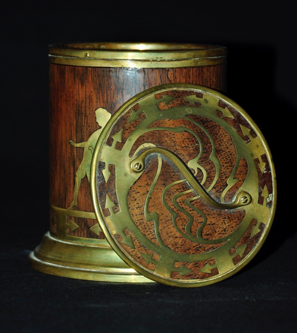 Art Deco Bronze And Rosewood Marquetry Tobacco Jar Circa 1920-photo-2