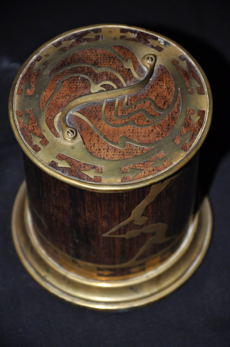 Art Deco Bronze And Rosewood Marquetry Tobacco Jar Circa 1920-photo-4