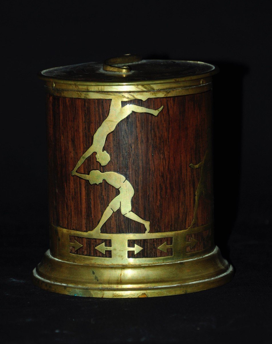 Art Deco Bronze And Rosewood Marquetry Tobacco Jar Circa 1920-photo-1