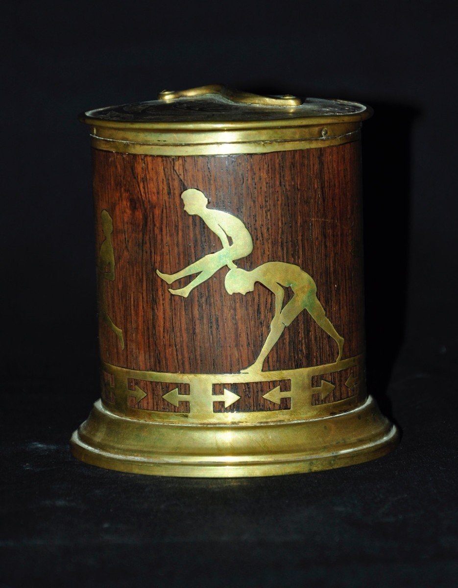 Art Deco Bronze And Rosewood Marquetry Tobacco Jar Circa 1920