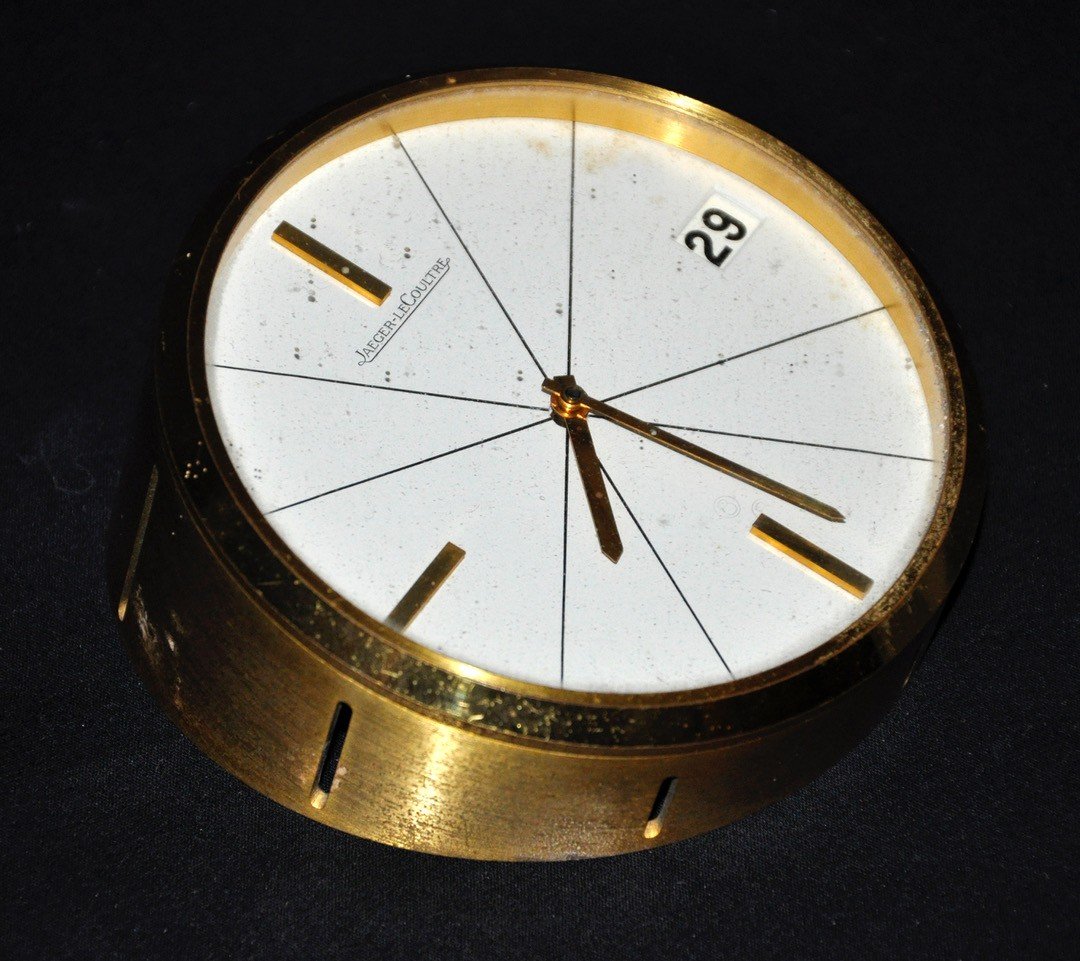 Horloge De Table Jaeger-lecoultre Dorée Avec Calendrier Circa 1960-photo-2