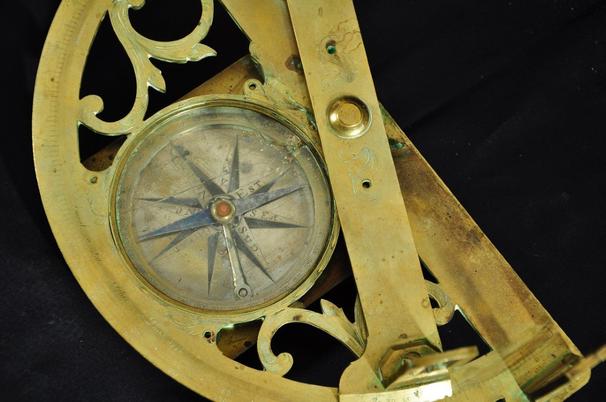 18th Century Brass Graphometer With Built-in Compass-photo-3