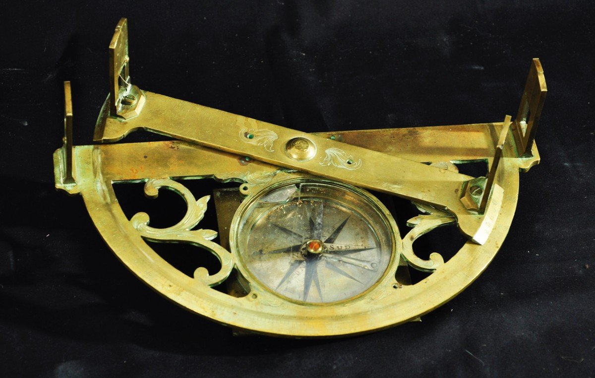 18th Century Brass Graphometer With Built-in Compass-photo-4