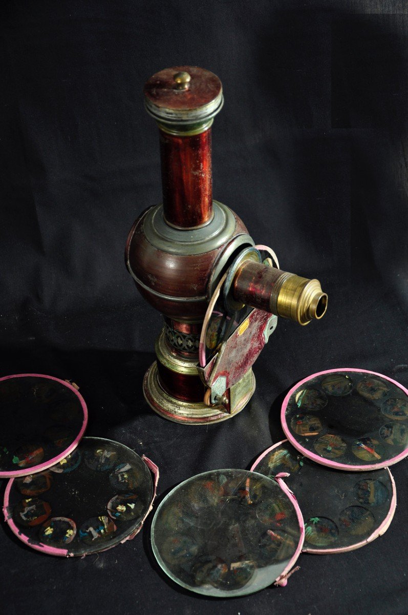 19th Century Magic Lantern With Glass Projection Discs-photo-2