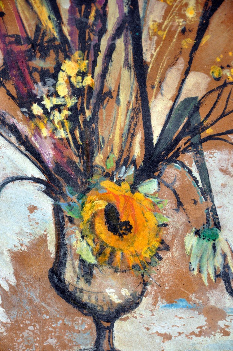 Peinture Eisenschitz Circa 1950 Sur Isorel Nature Morte Au Bouquet-photo-2