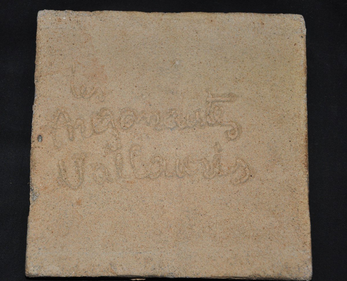 Glazed Ceramic Tile Signed Les Argonautes Vallauris Circa 1960-photo-2