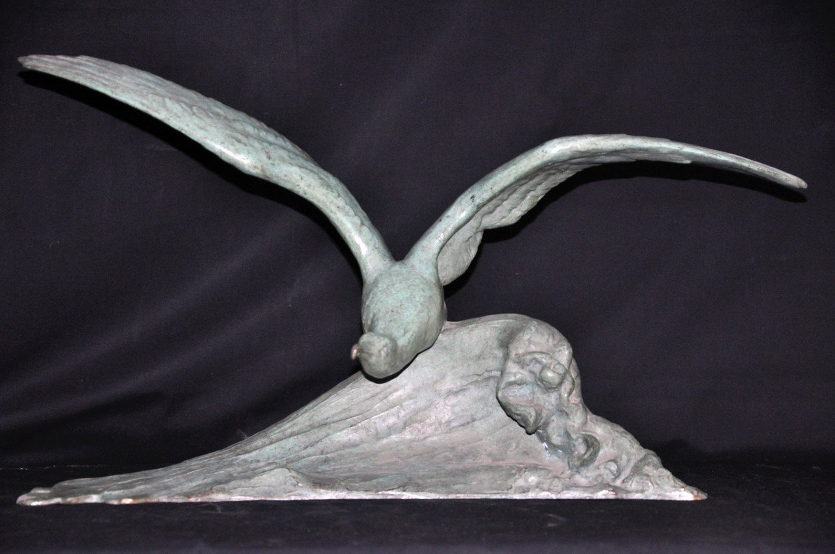 Art Deco Bronze Seagull Signed Louis Fiot Circa 1930 -photo-2