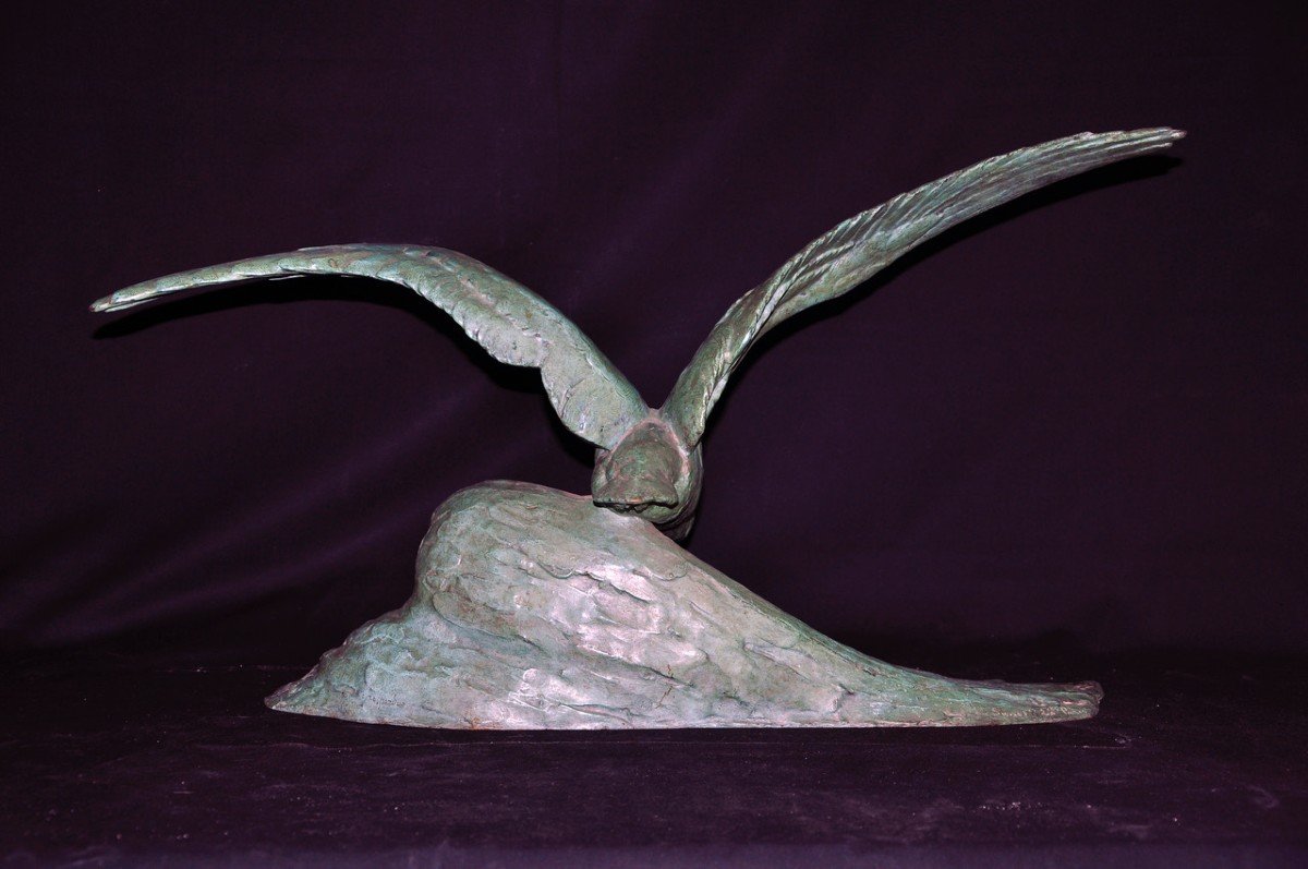 Art Deco Bronze Seagull Signed Louis Fiot Circa 1930 -photo-3