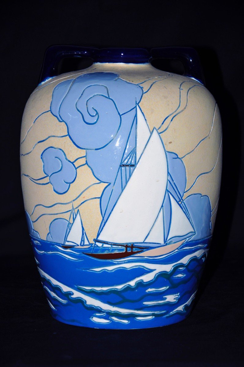 Art Deco Ceramic Vase Signed Amphora, Czechoslovakia Circa 1930