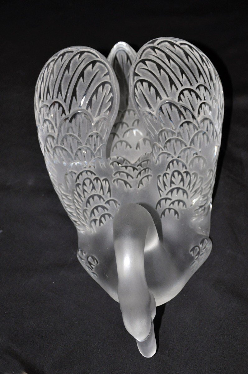 Glass Swan Signed Lalique Circa 1980-photo-2