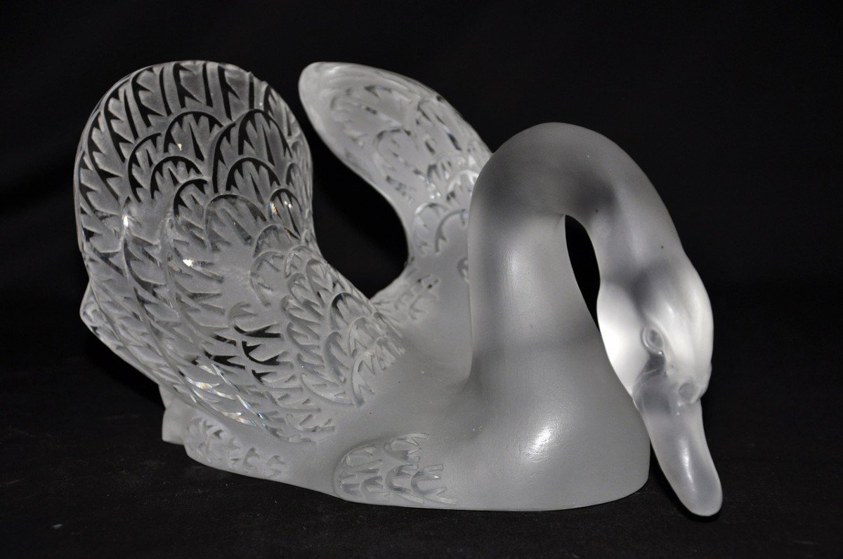 Glass Swan Signed Lalique Circa 1980-photo-3