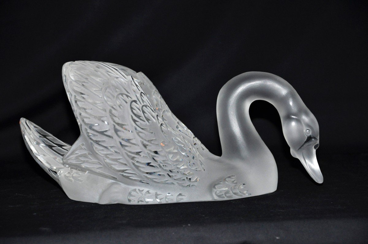 Glass Swan Signed Lalique Circa 1980-photo-4