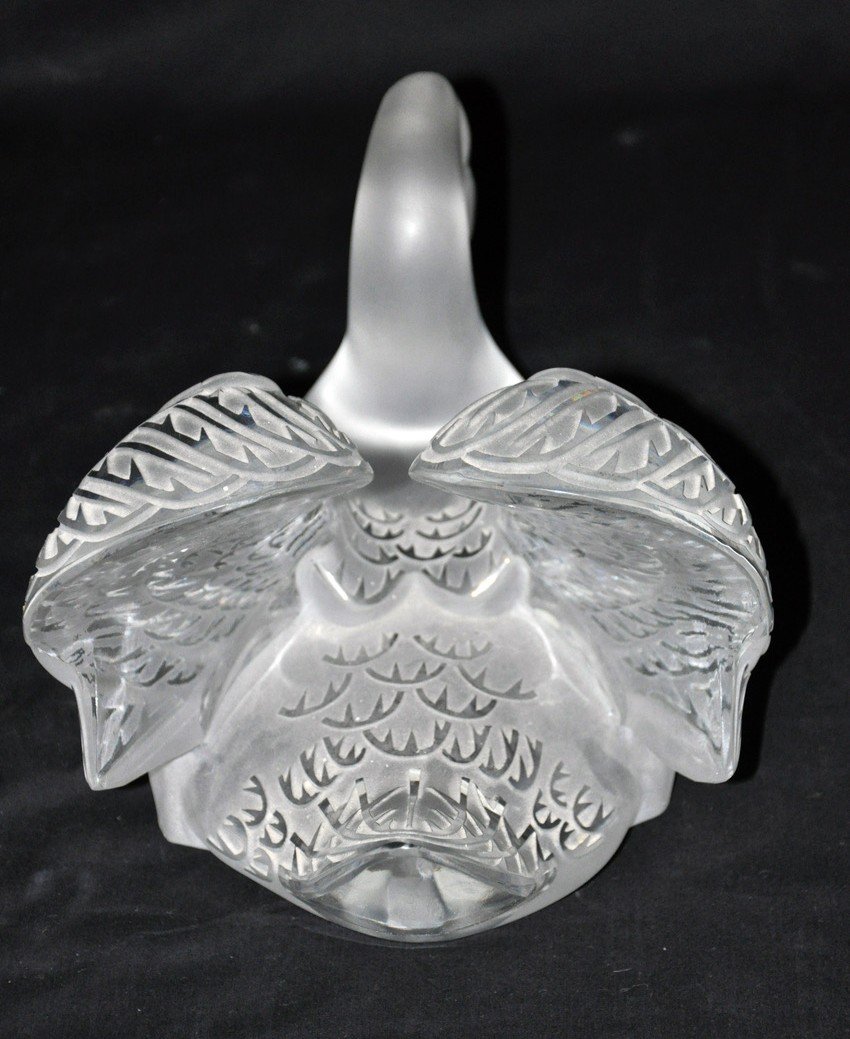 Glass Swan Signed Lalique Circa 1980-photo-1